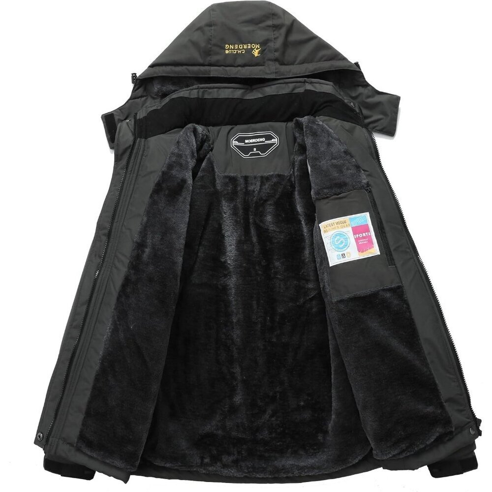 Women's Dark-grey Waterproof Ski Jacket Warm Winter Hooded Raincoat Jacket - Picture 3 of 5
